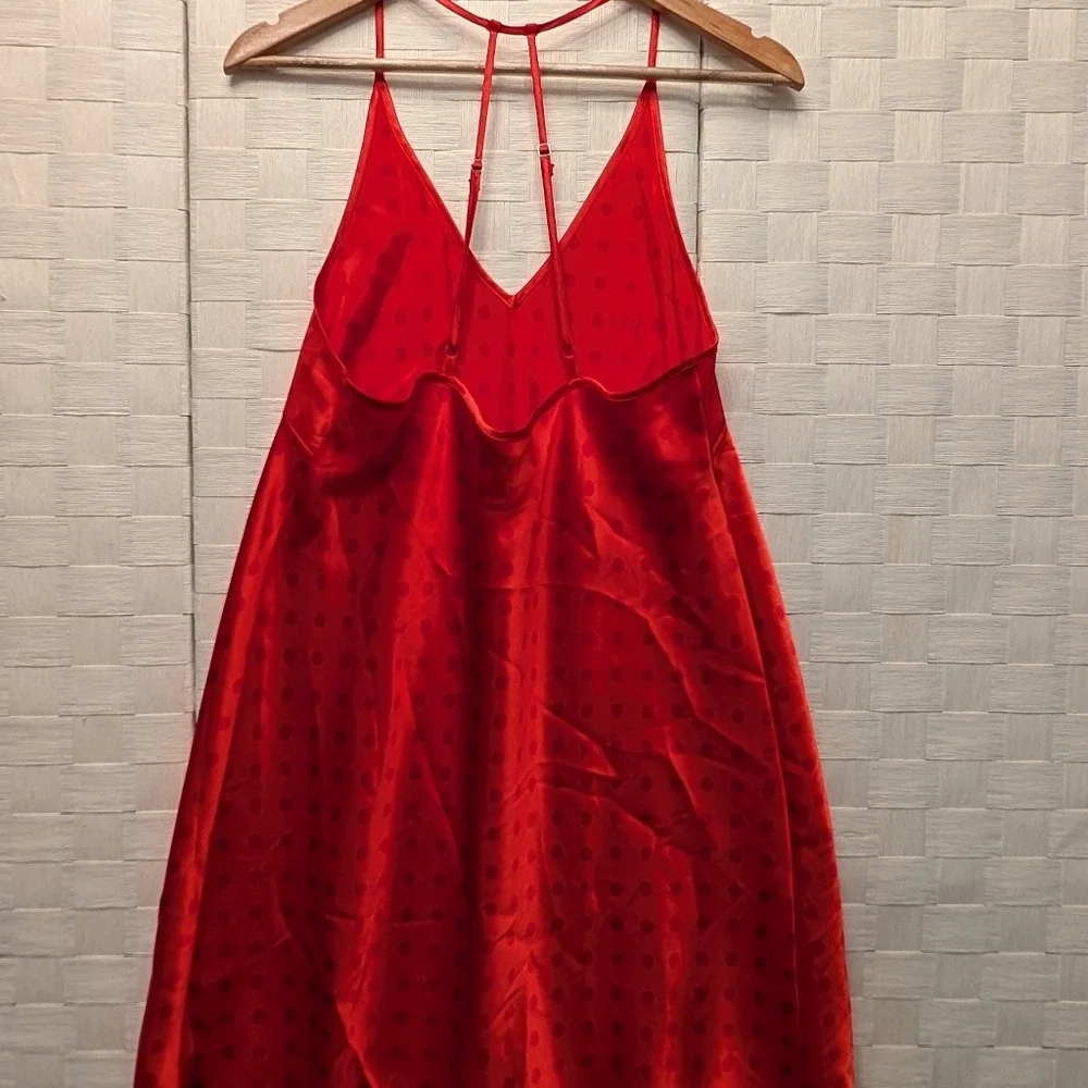 Cacique Red Polka Dot Satin‎ Chemise Lace Trim Caged Back Nightgown 14/16